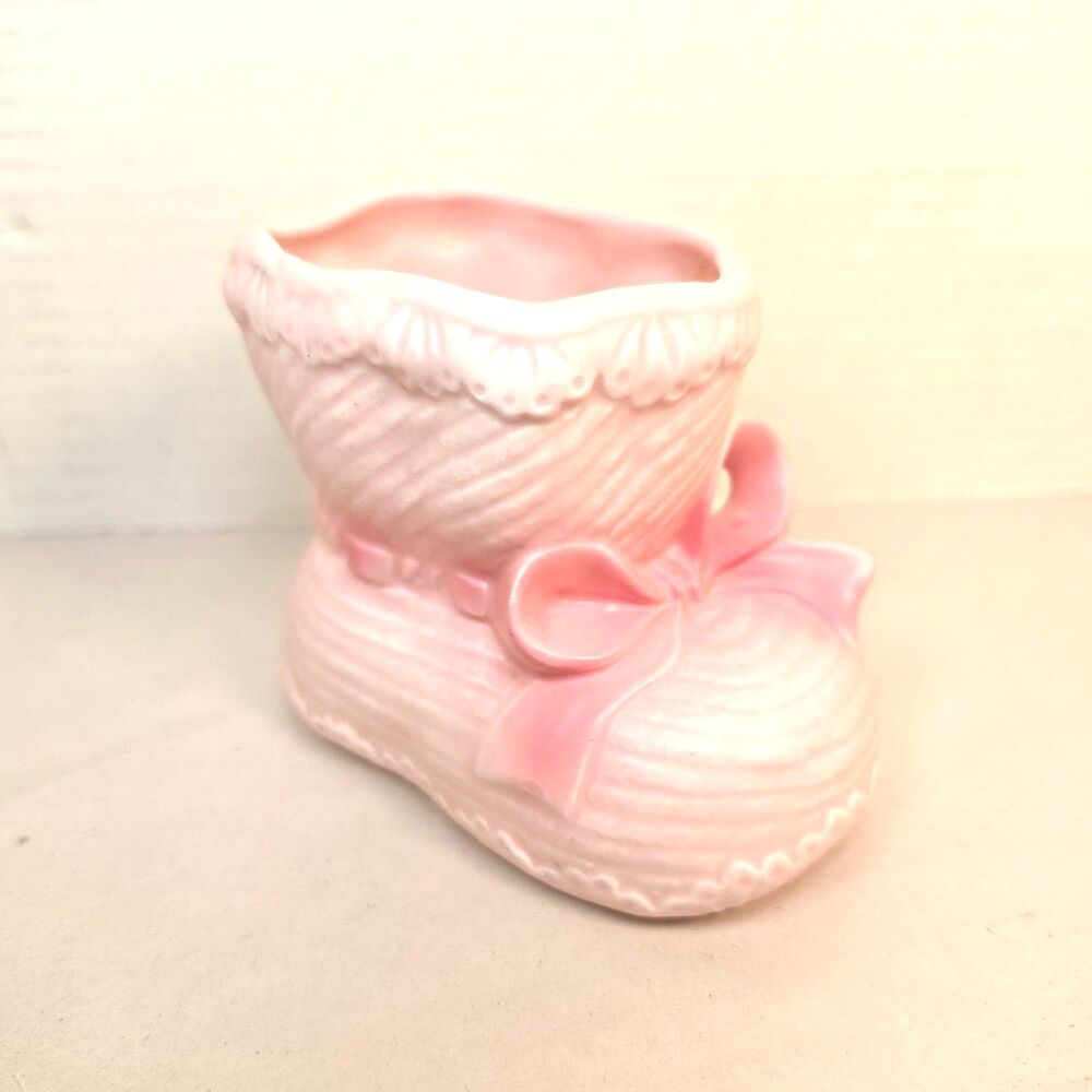 Vintage Inarco Pink Baby Girl Shoe Nursery Planter Japan